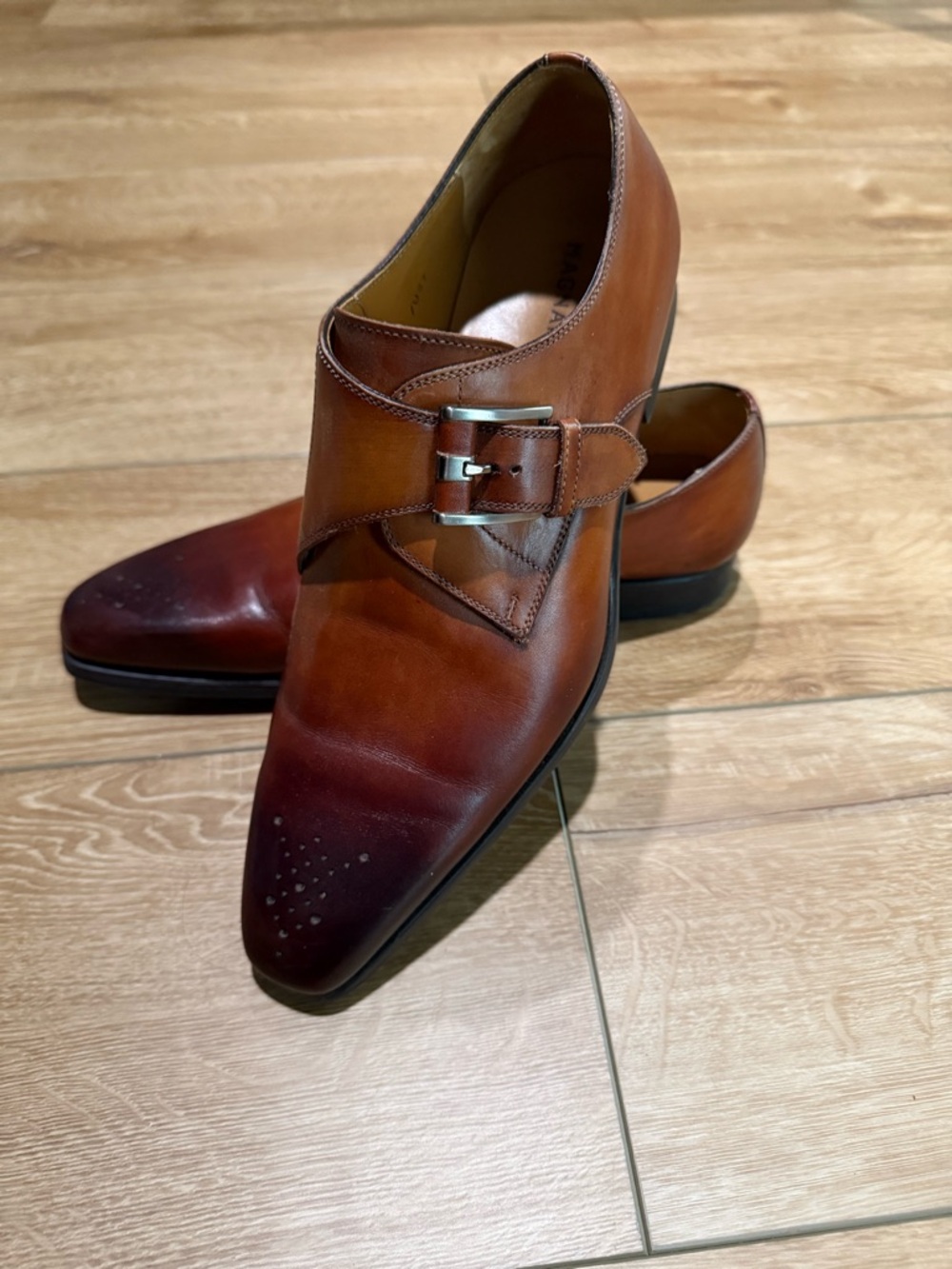 Magnanni Two-Tone Brown Leather Single Monk Strap Shoes